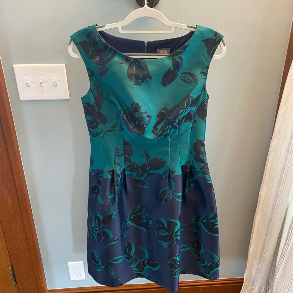 Vince Camuto Green and Navy Fit and Flare Cocktail Dress- SZ 8